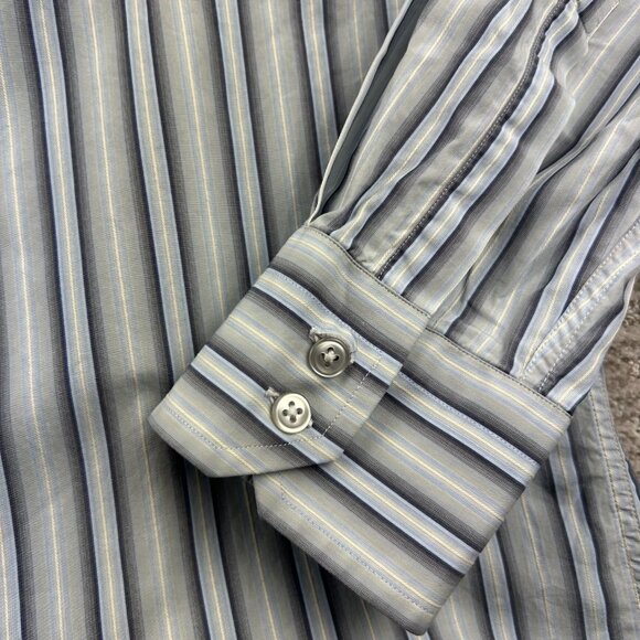 Hugo Boss Button Up Shirt Men Size 43 / 17 Blue Gray Striped Long Sleeve Preppy - Picture 2 of 6